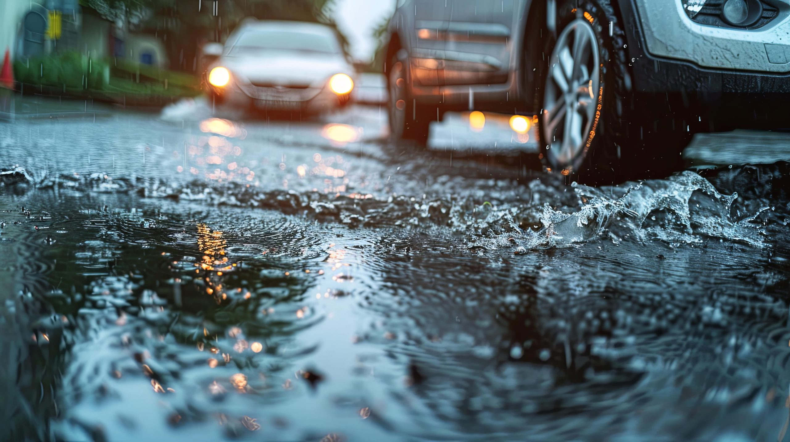 Flooded Road with Cars Driving on them