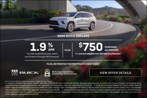 1.9% APR 
FOR WELL-QUALIFIED BUYERS when you finance through GM Financial.1

Plus, $750 PURCHASE ...