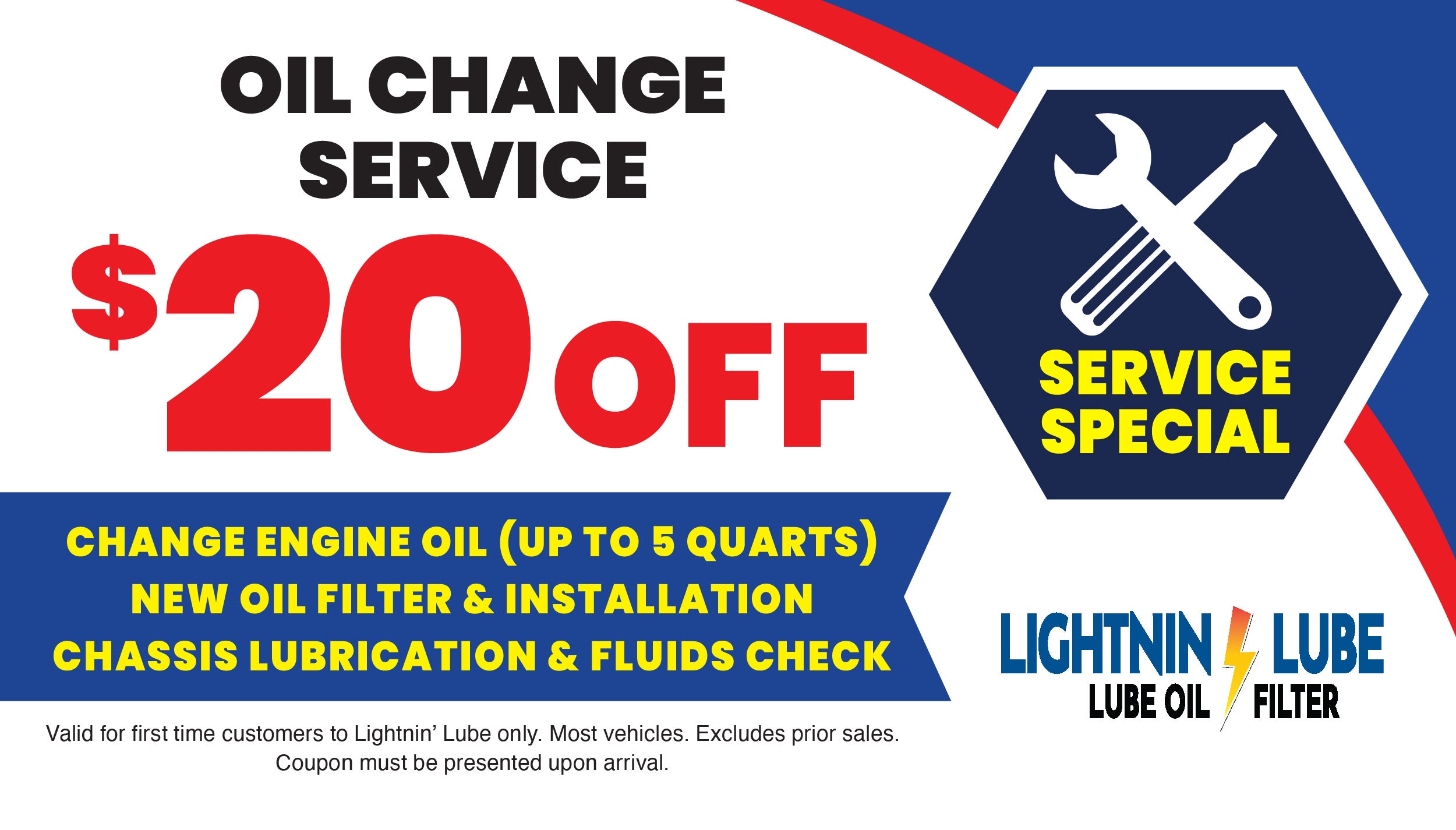 SAVE $20 off Your First Oil Change at Lightnin Lube!
