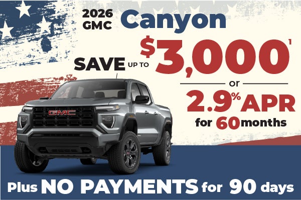 2026 GMC Canyon - up to $3000 off MSRP or 3.9% APR