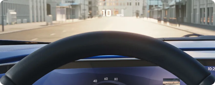 Head-Up Display projecting speed onto the Envision windshield above the digital driver display
