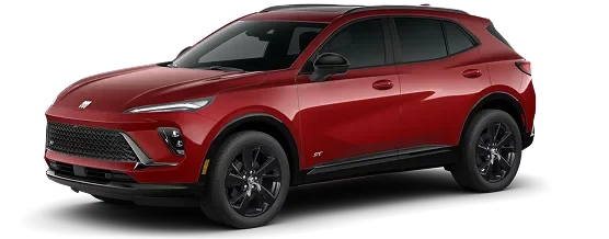 Red Buick Envision Sport Touring shown from the front three-quarter angle on a black background