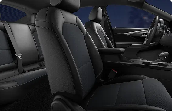 Black cloth and leatherette front and rear seats inside the Buick Envista