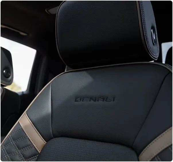 Denali-embossed front seat back inside the GMC Canyon