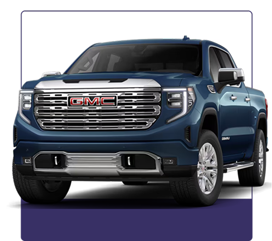 Blue 2026 GMC Sierra 1500 Denali shown from the front three-quarter angle