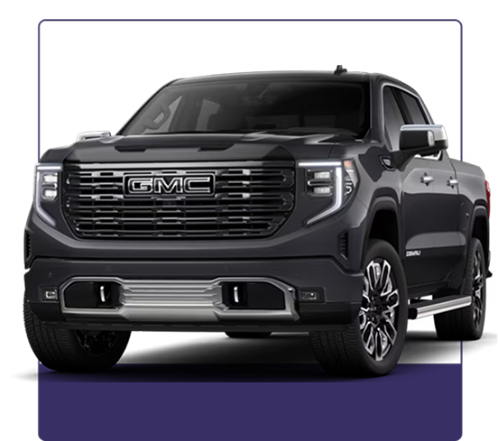 Dark gray 2026 GMC Sierra 1500 Denali Ultimate shown from the front three-quarter angle