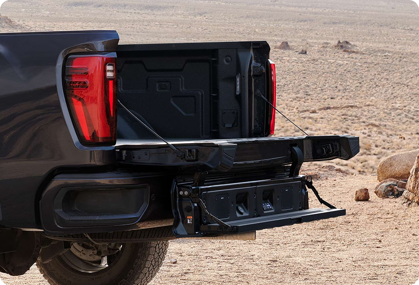 MultiPro Tailgate on a GMC Sierra HD with the inner gate folded down into a step