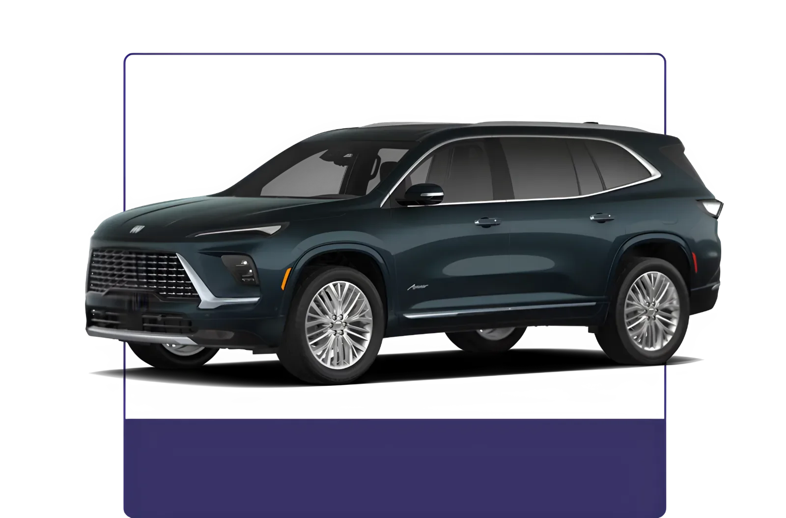 Dark green Buick Enclave Avenir shown in profile on a dark studio background