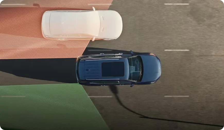 Overhead illustration of an Enclave detecting a vehicle in its blind zone