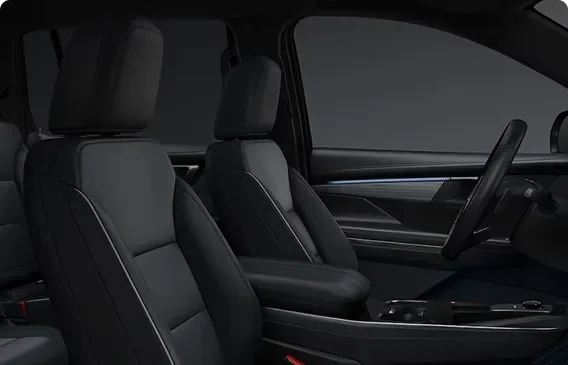 Black leather front seats inside the Enclave Preferred