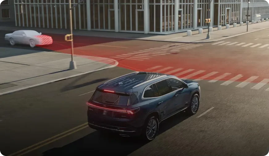 Illustration of an Enclave braking for cross traffic at an intersection