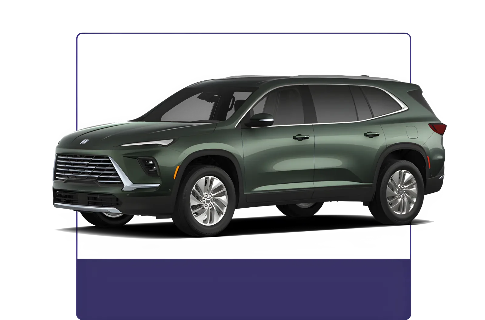 Green Buick Enclave Preferred shown in profile on a dark studio background