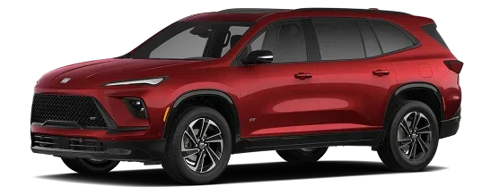 Red Buick Enclave Sport Touring shown from the rear three-quarter angle on a black background