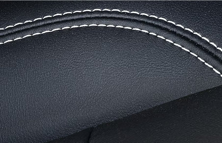 Close-up of black Acadia Elevation seat material with white contrast stitching