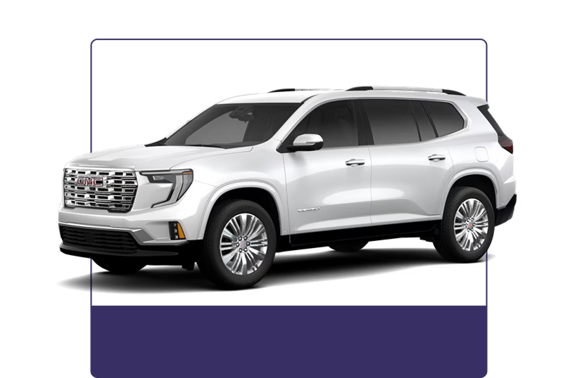 White 2027 GMC Acadia Denali shown from the front three-quarter angle