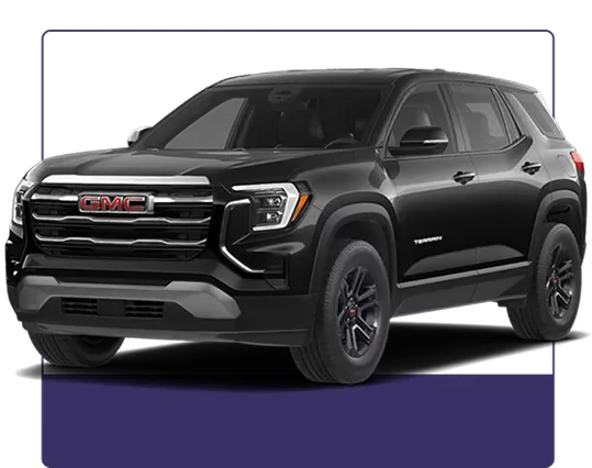 Black 2027 GMC Terrain Elevation shown in profile on a dark studio background