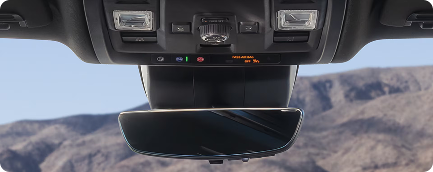 GMC Yukon overhead console with the OnStar buttons above the rearview mirror