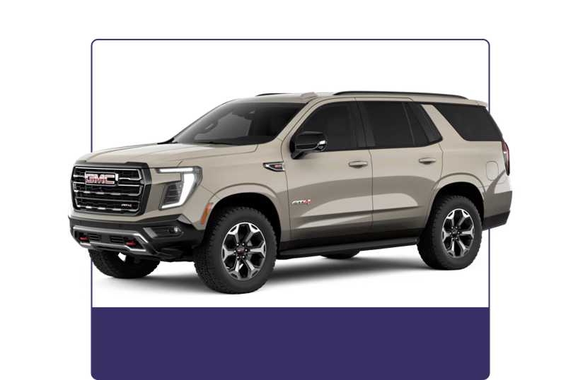 Tan 2027 GMC Yukon AT4 shown from the front three-quarter angle