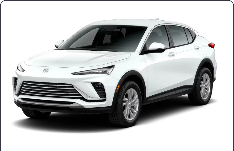 White Buick crossover shown from the front three-quarter angle on a black background