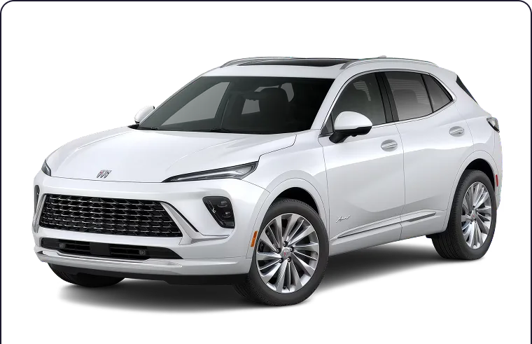 White Buick SUV shown from the front three-quarter angle on a black background